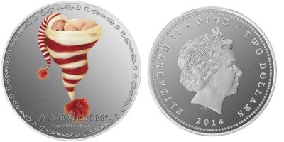 монета Ниуэ 2 доллара 2014 год “Сердечко моё” Анне Геддес